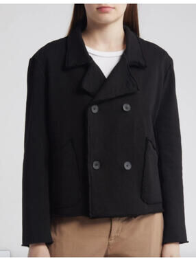 NEW, Frank & Eileen Mini Belfast Crop Knit Peacoat in Black Sz M #T3787